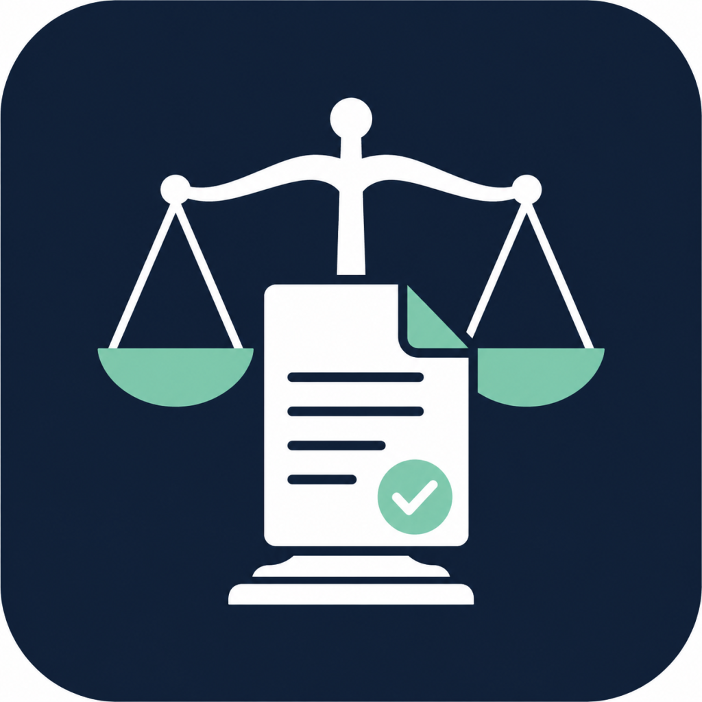 Icon representing top franchise attorneys and legal firms with scales of justice and a legal document.