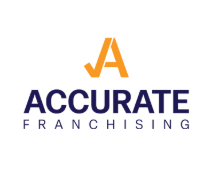 Accurate Franchising logo featuring an orange stylized A above navy blue company lettering on a white background.